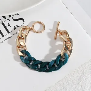 Cyan Resin & 18K Gold-Plated Curb Chain Toggle Bracelet