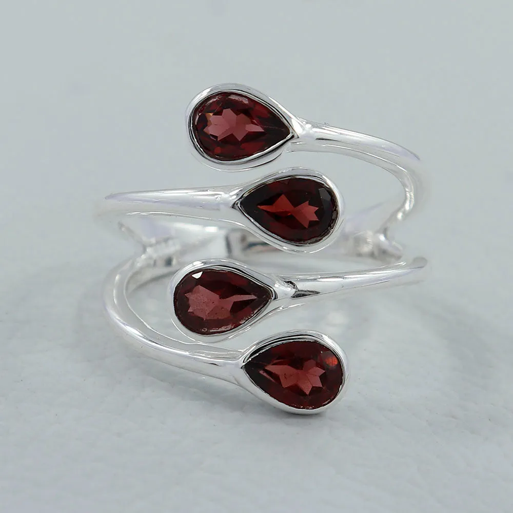 Dainty Garnet Bypass Ring