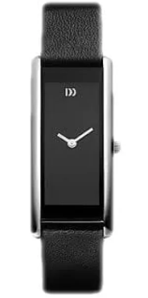 Danish Design Women's Long Rectangular Black-Dial Satin-Touch Stainless Steel Wristwatch With Black Leather Strap