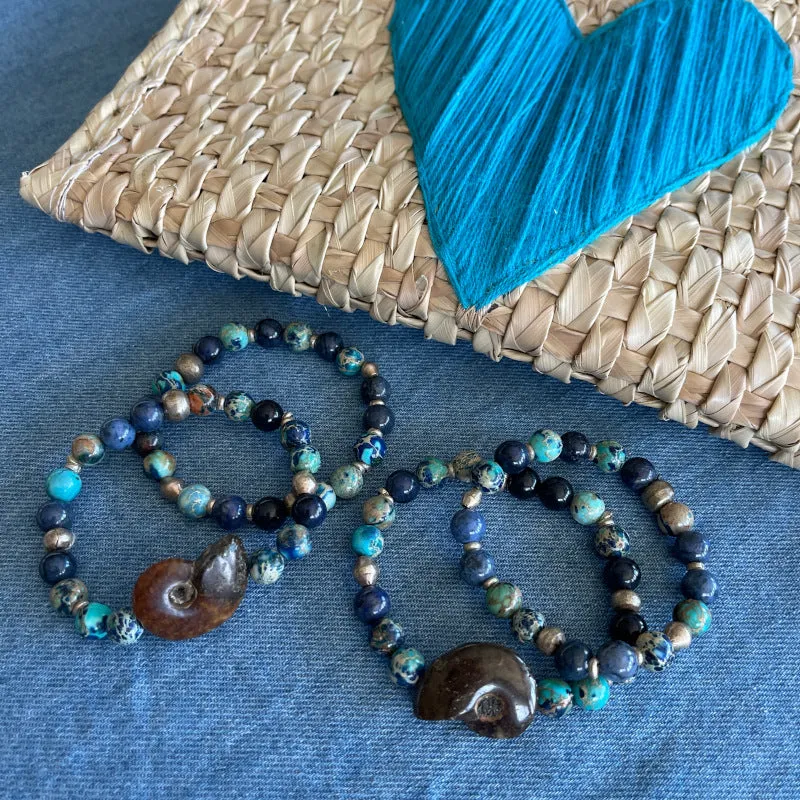Dark Blue Sky Jasper Gemstone Stretch Bracelet MEDIUM