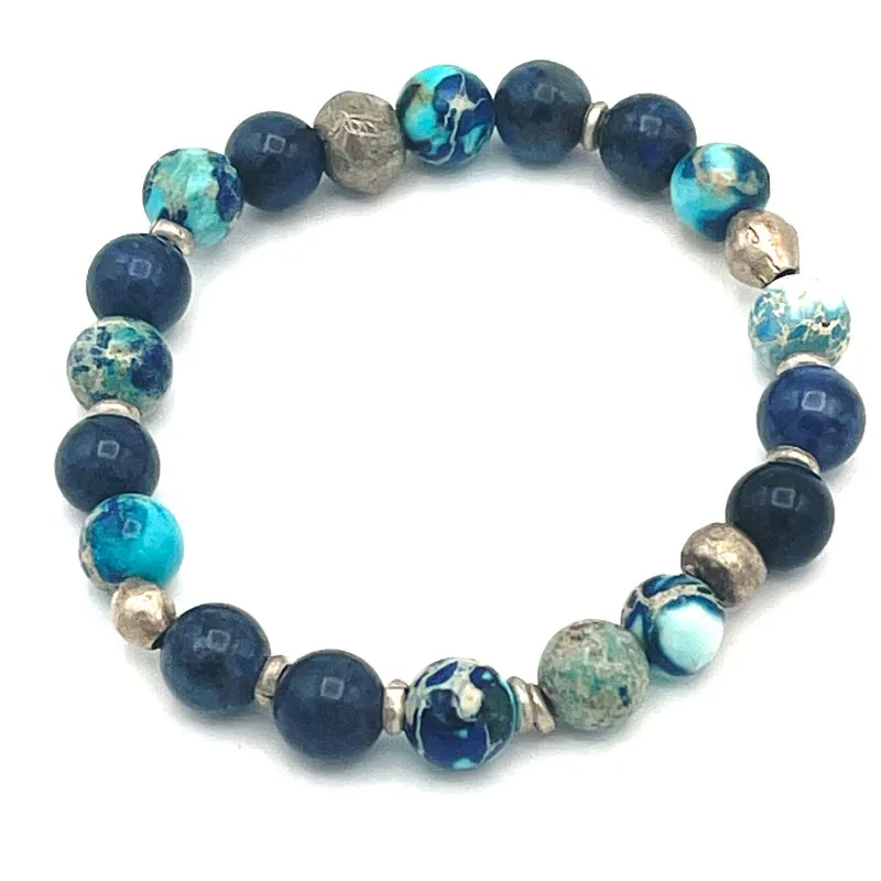 Dark Blue Sky Jasper Gemstone Stretch Bracelet MEDIUM