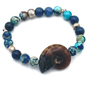Dark Blue Sky Jasper Gemstone Stretch Bracelet MEDIUM