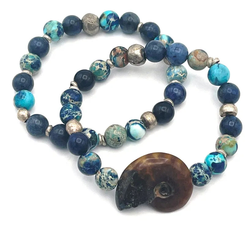 Dark Blue Sky Jasper Gemstone Stretch Bracelet MEDIUM
