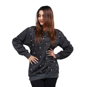 Dark Grey Pearl Embellished Sweatshirt For Women