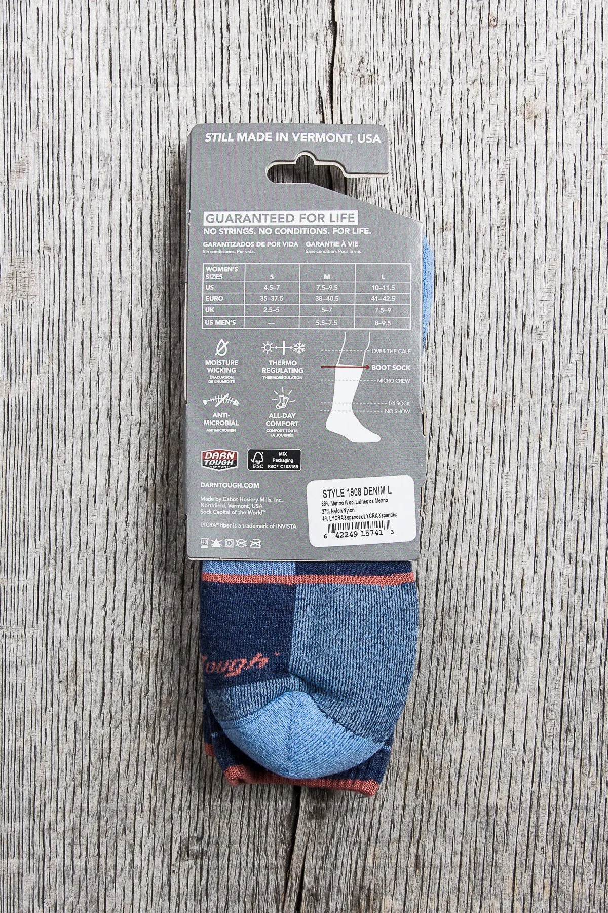 Darn Tough 1908 Denim Womens Wool Socks Hiker Boot Sock Full Cushion