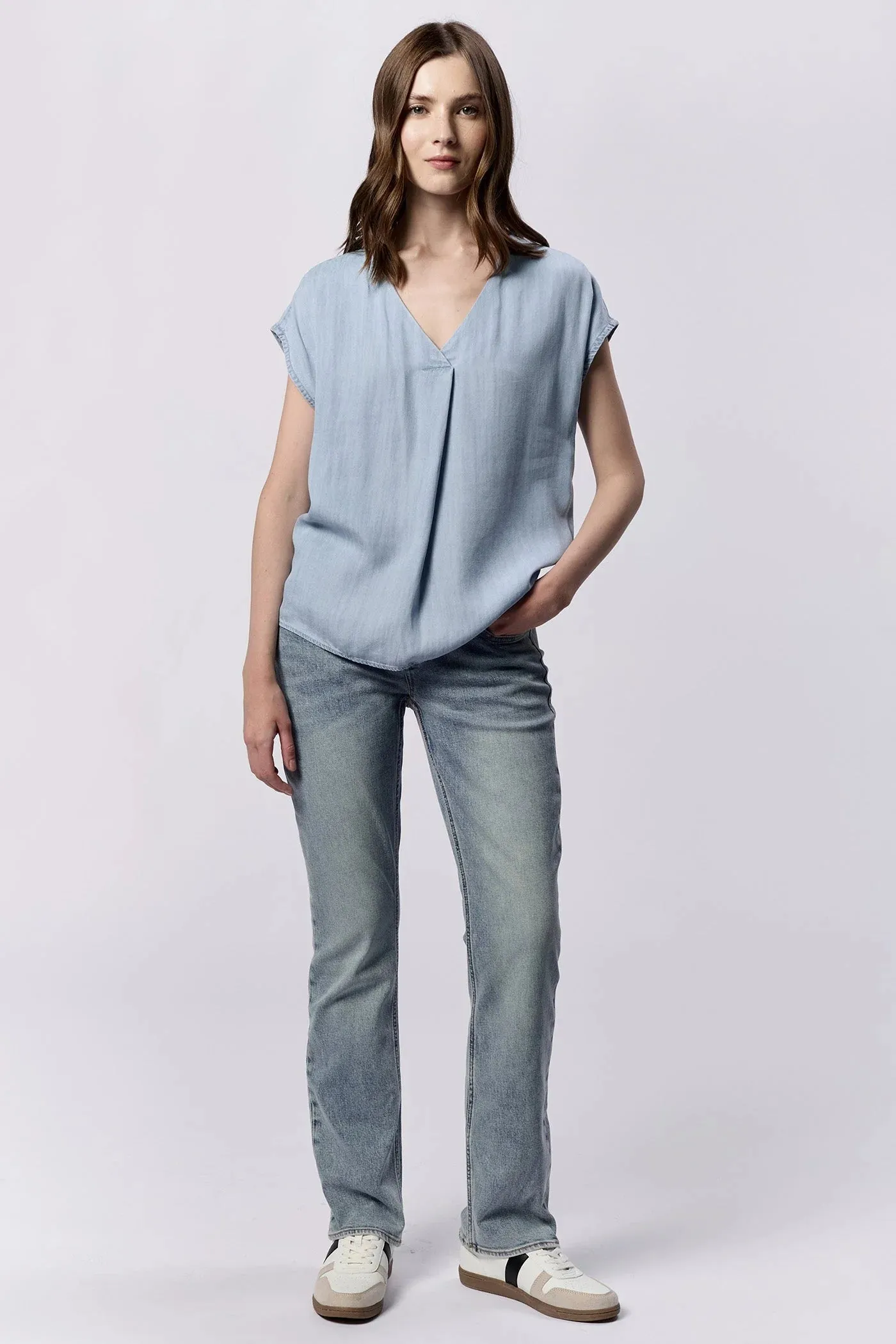 Dear John Kristen V Neck Short Sleeve Relaxed Fit Top Carolina Blue