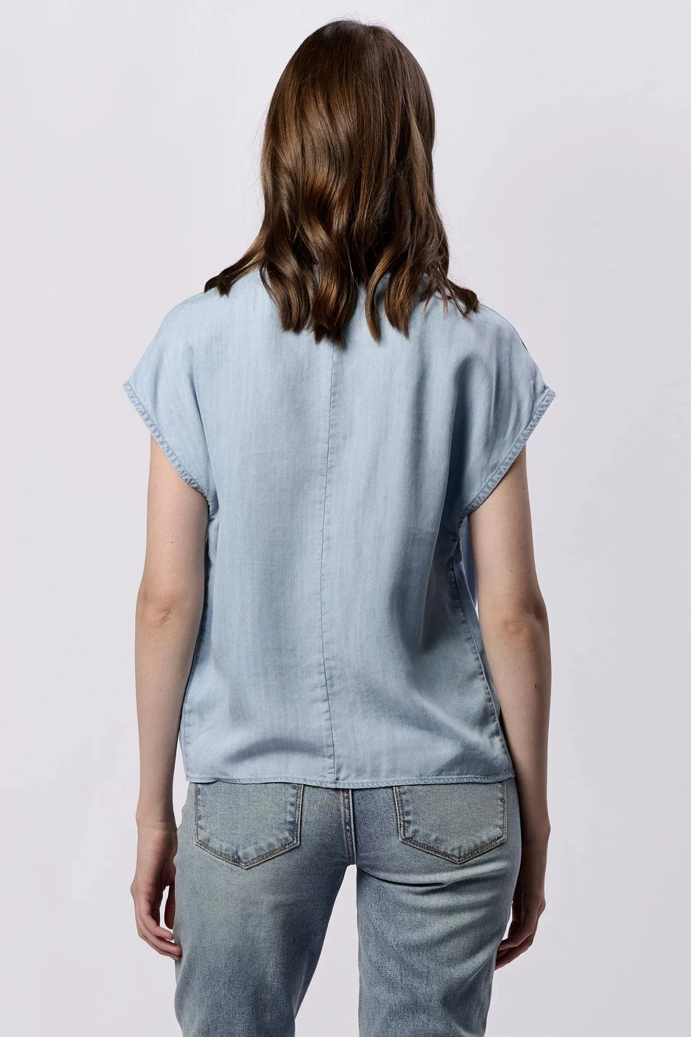Dear John Kristen V Neck Short Sleeve Relaxed Fit Top Carolina Blue