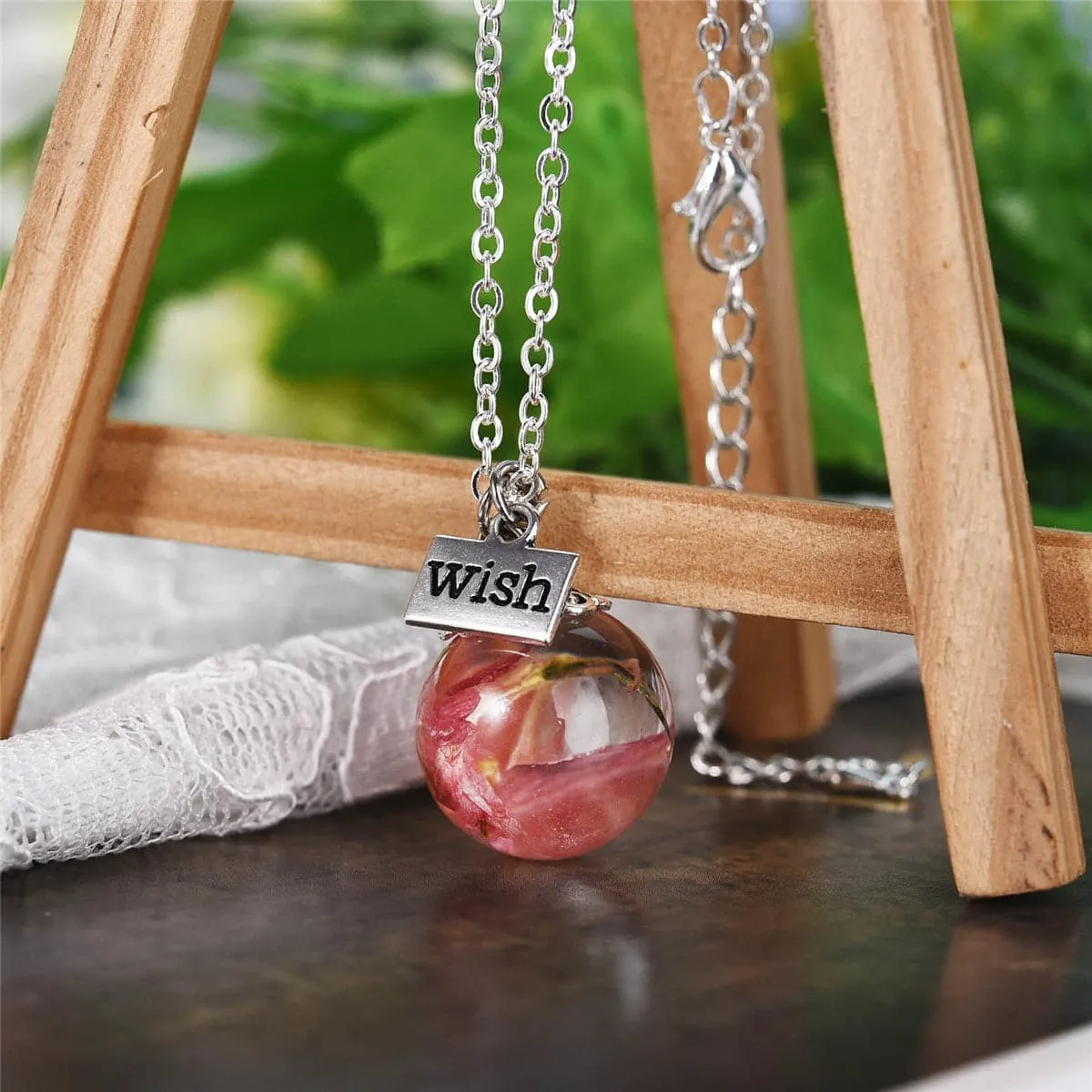 Delphinium & Silver-Plated 'Wish' Pendant Necklace