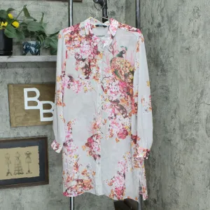 Dennis Basso Women's Floral Button-Front Sheer Duster Blouse