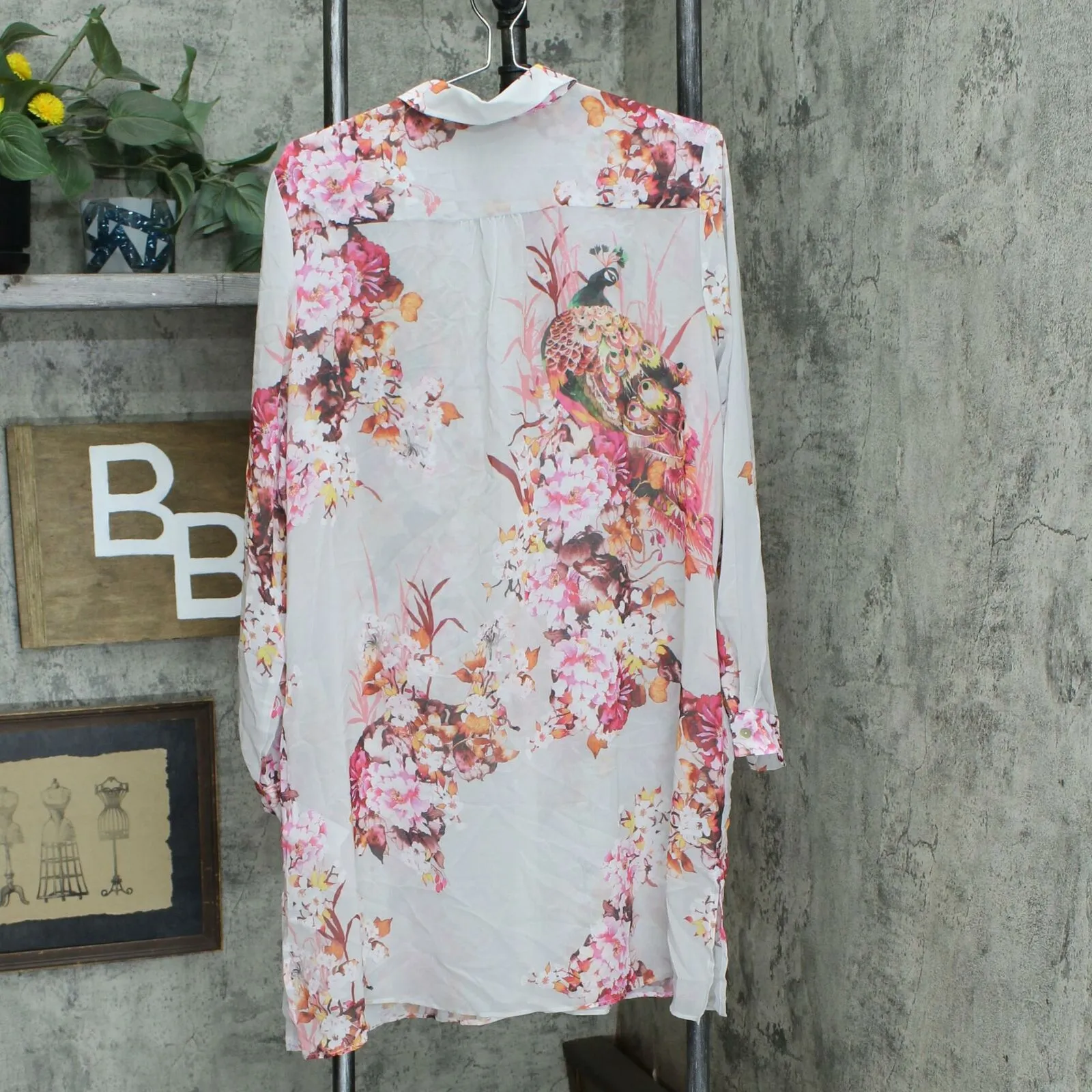 Dennis Basso Women's Floral Button-Front Sheer Duster Blouse