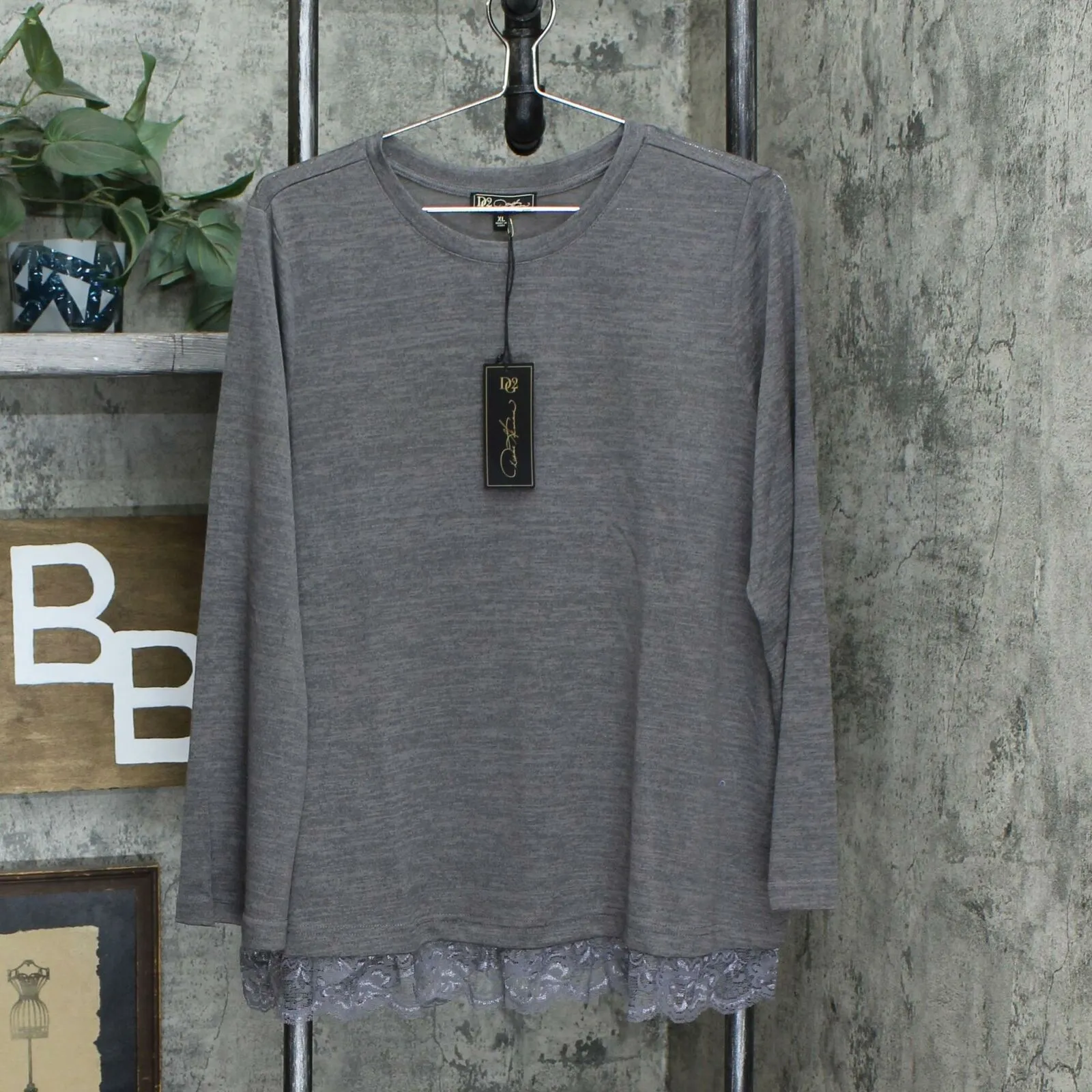 DG2 by Diane Gilman Women's Bell Sleeve Knit Top With Lace Hem