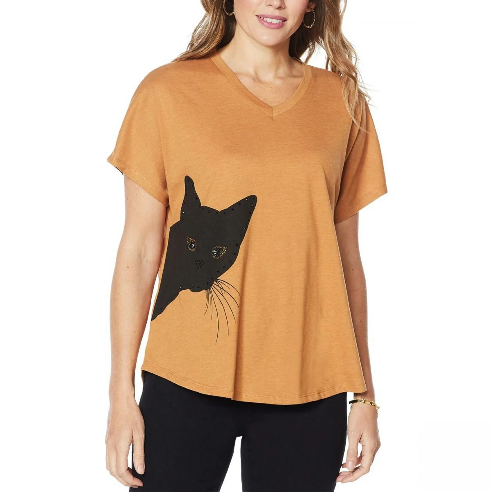 DG2 by Diane Gilman Women's Embellished Cat T-Shirt