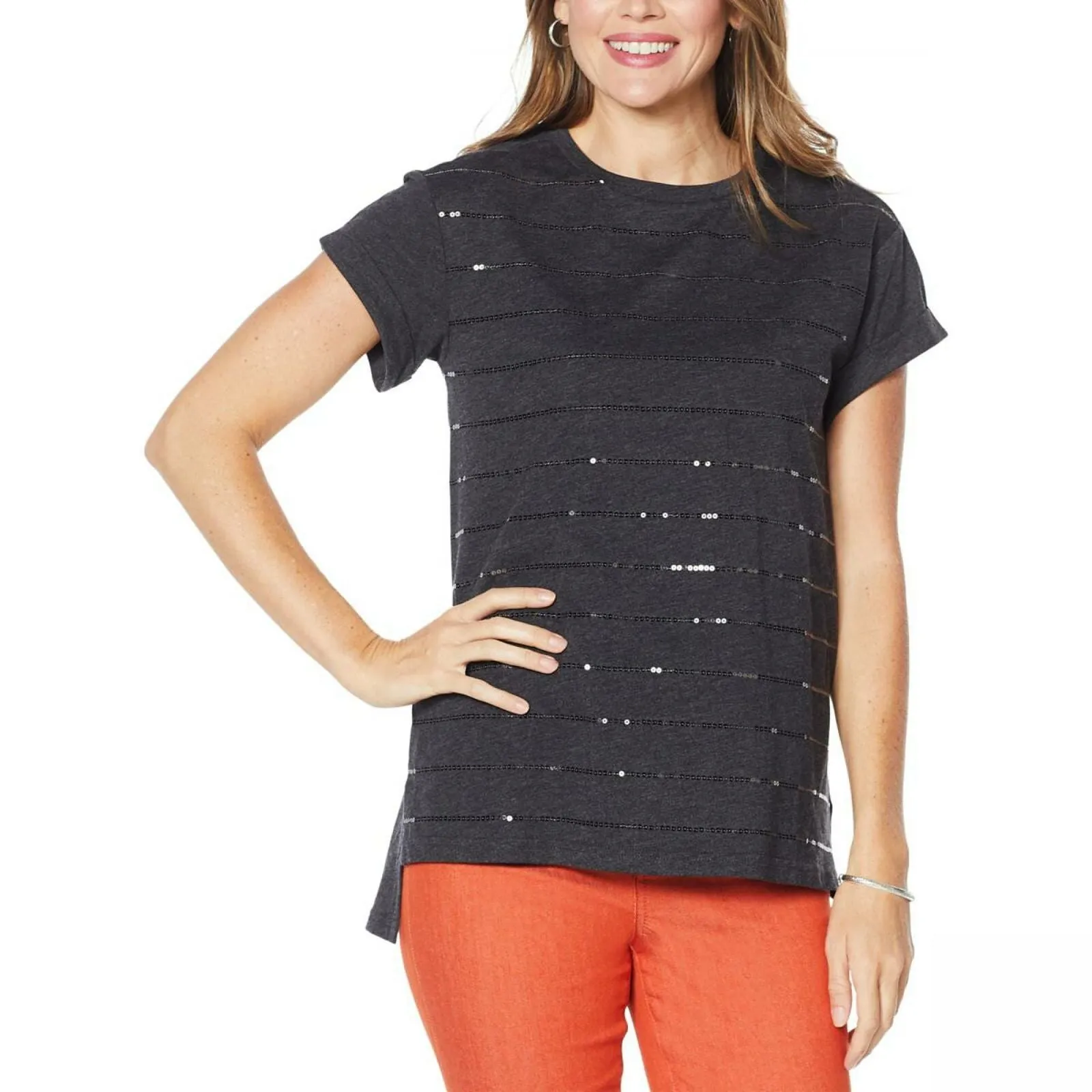 DG2 by Diane Gilman Women's Plus Size Embellished Cuff Sleeve Top