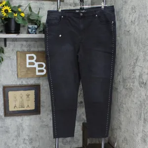 DG2 by Diane Gilman Women's Tall Embellished Side Stripe Jeans Black 20W Tall