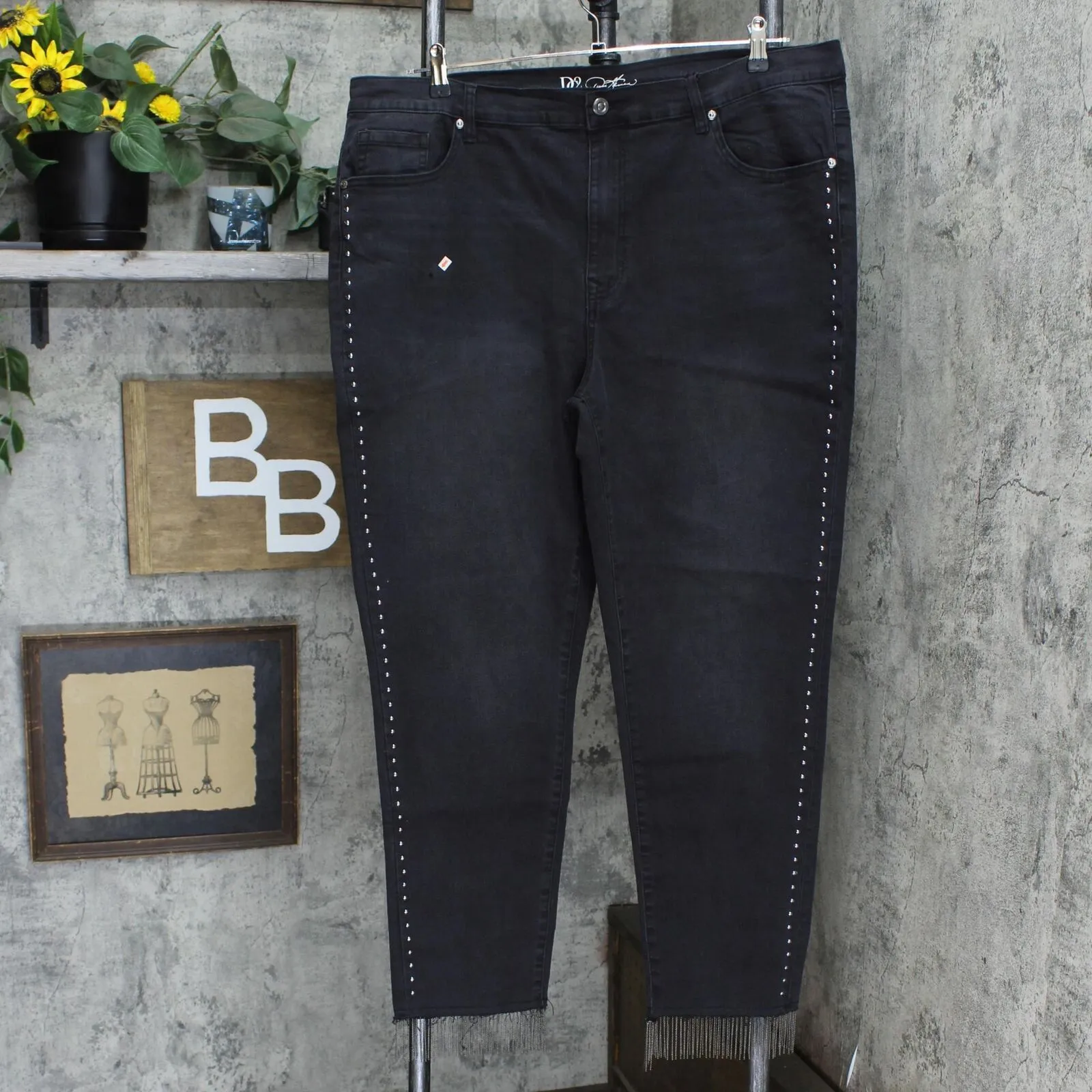 DG2 by Diane Gilman Women's Tall Embellished Side Stripe Jeans Black 20W Tall