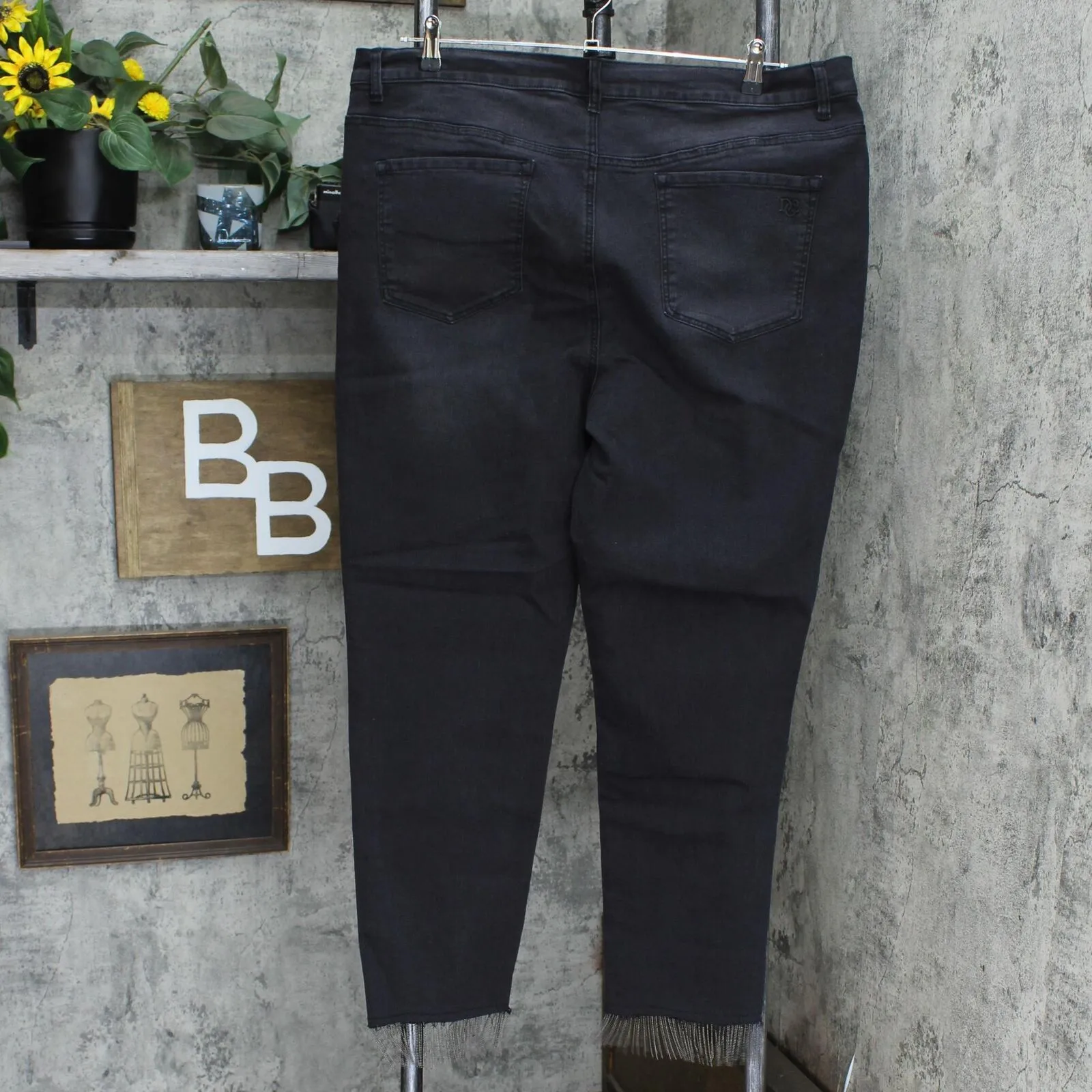DG2 by Diane Gilman Women's Tall Embellished Side Stripe Jeans Black 20W Tall