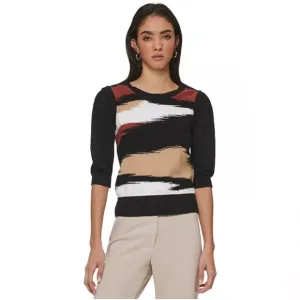 DKNY Women's 3/4 Sleeve Crewneck Sweater