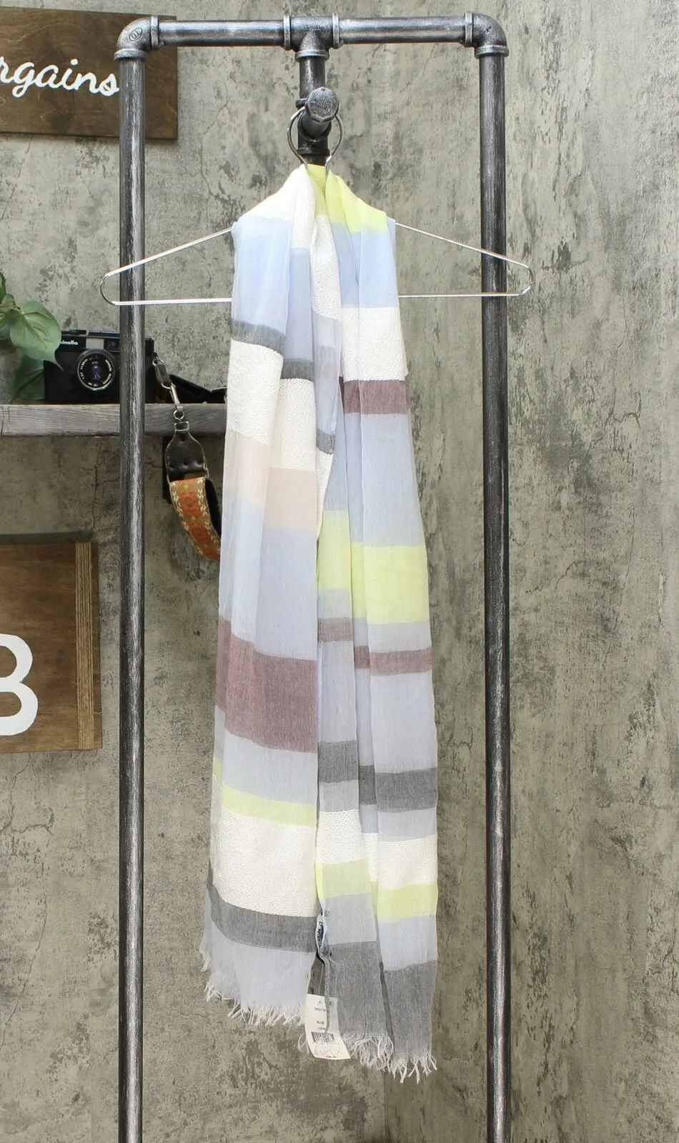 DKNY Women's Rectangle Multi Stripe Logo Scarf