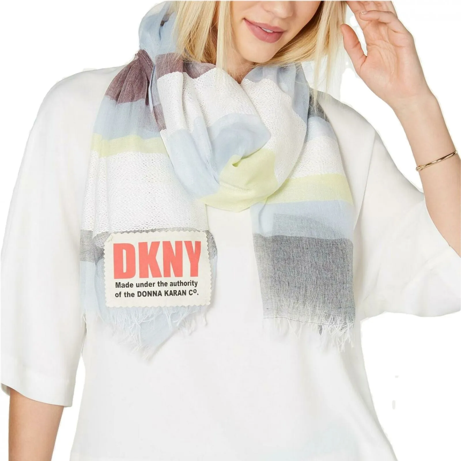 DKNY Women's Rectangle Multi Stripe Logo Scarf