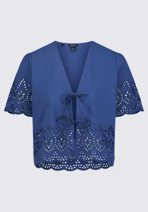 Dolly Women's Short-Sleeve Tie Front Crop Blouse, Navy - WT0104S
