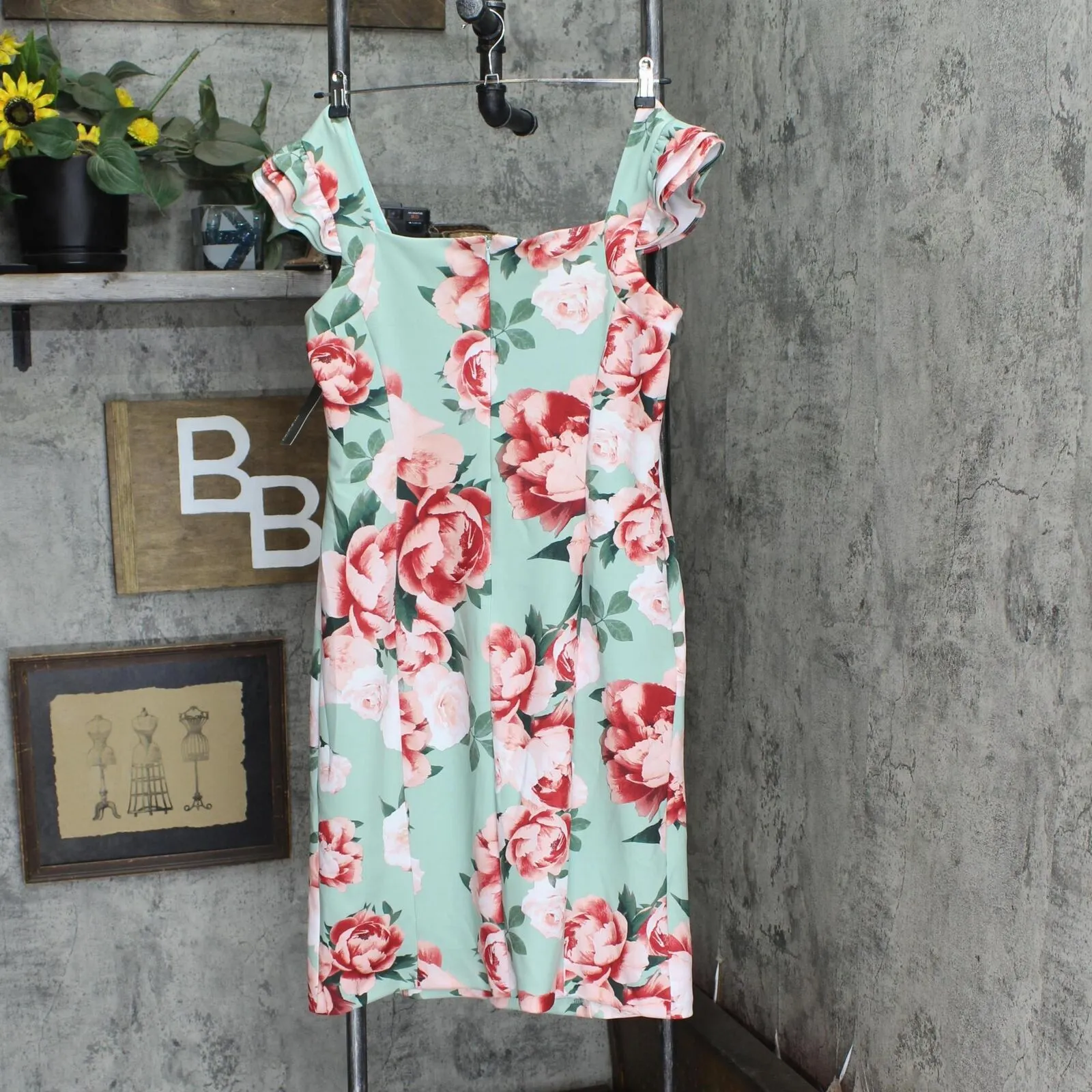 Donna Ricco Women's Printed Ruffle-Sleeve Sheath Dress Mint Green Multi 14