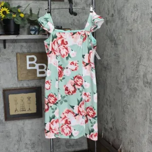 Donna Ricco Women's Printed Ruffle-Sleeve Sheath Dress Mint Green Multi 14