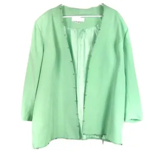 Donna Vinci Womens Jacket Open Front Coat Embellished Trim Mint Green Size 20