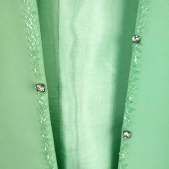 Donna Vinci Womens Jacket Open Front Coat Embellished Trim Mint Green Size 20