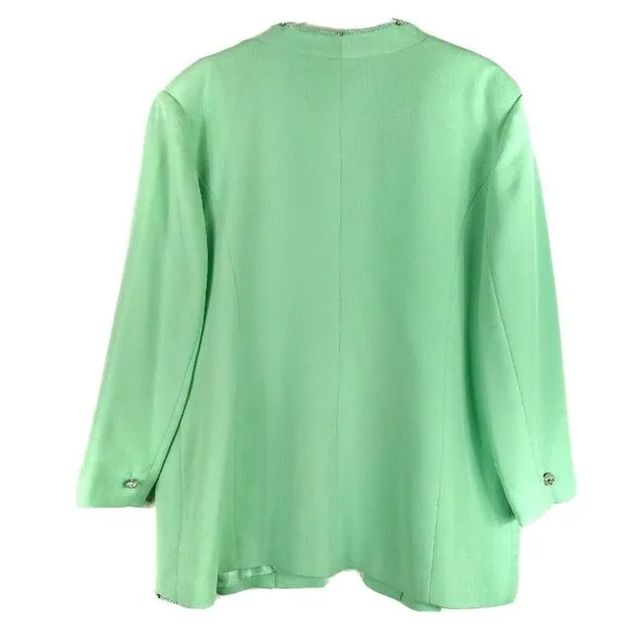 Donna Vinci Womens Jacket Open Front Coat Embellished Trim Mint Green Size 20