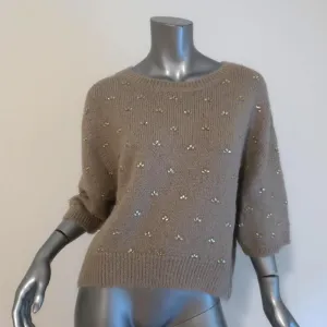 Dries Van Noten Sweater Beige Crystal-Embellished Alpaca Blend Size Medium