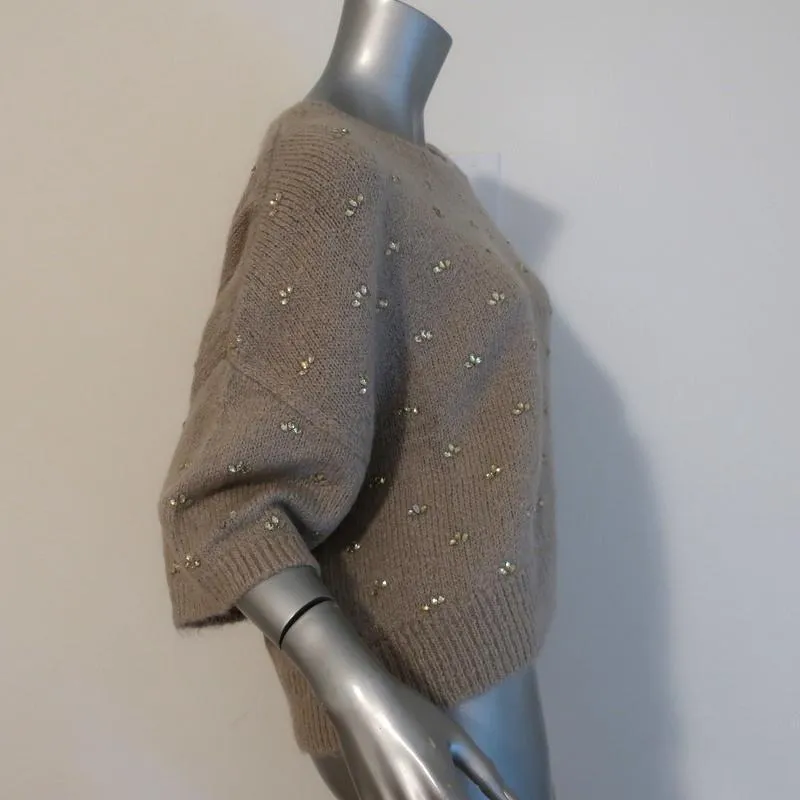 Dries Van Noten Sweater Beige Crystal-Embellished Alpaca Blend Size Medium