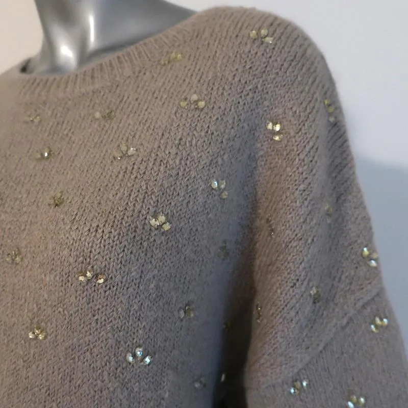 Dries Van Noten Sweater Beige Crystal-Embellished Alpaca Blend Size Medium