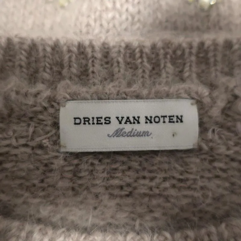 Dries Van Noten Sweater Beige Crystal-Embellished Alpaca Blend Size Medium