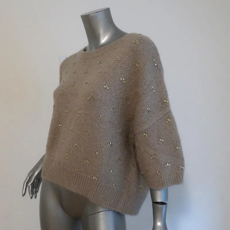Dries Van Noten Sweater Beige Crystal-Embellished Alpaca Blend Size Medium