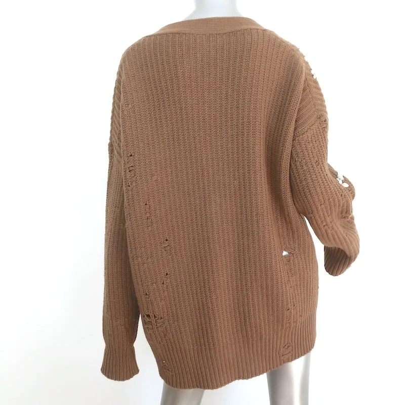 Dsquared2 Crystal-Embellished Cardigan Brown Distressed Knit Size Extra Small