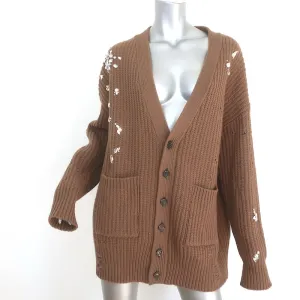 Dsquared2 Crystal-Embellished Cardigan Brown Distressed Knit Size Extra Small