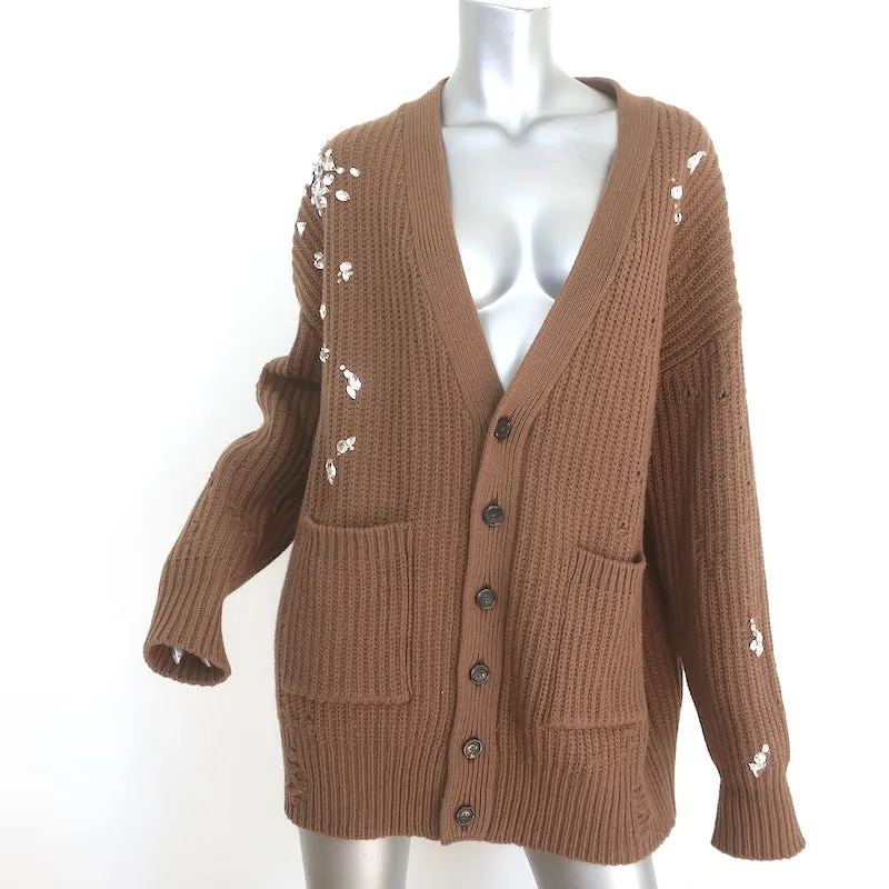 Dsquared2 Crystal-Embellished Cardigan Brown Distressed Knit Size Extra Small