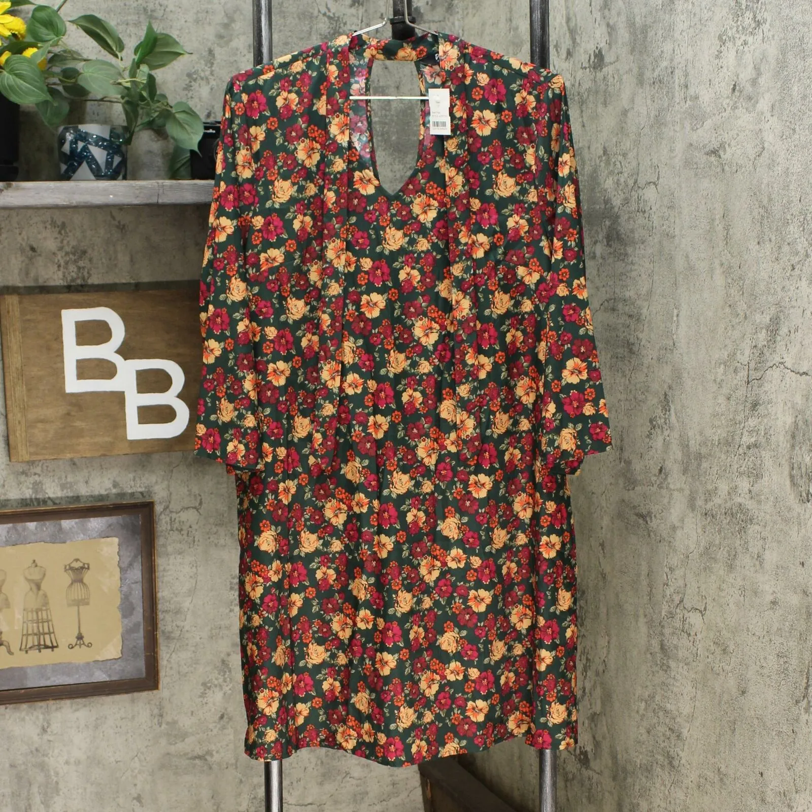 Du Jour Women's Floral Printed 3/4 Sleeve Dress With Neck Tie Detail