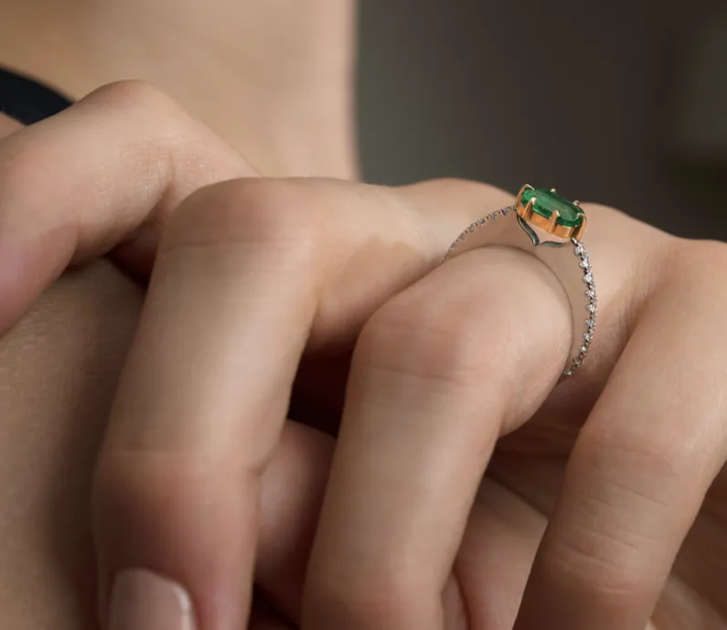 East To West Emerald & Diamond Alternative Engagement Ring
