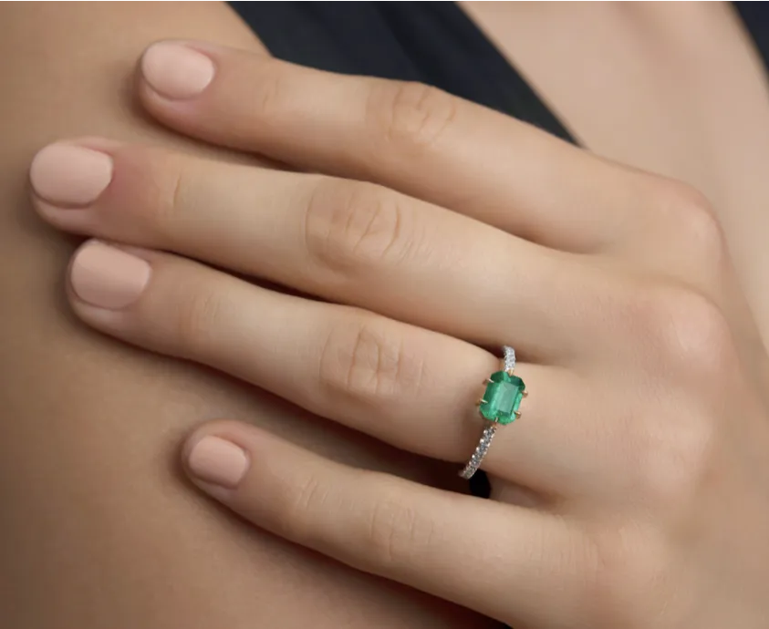 East To West Emerald & Diamond Alternative Engagement Ring