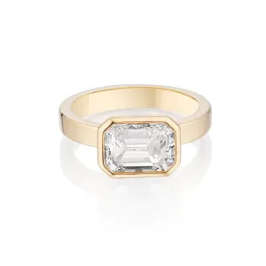 East To West Emerald Cut Diamond Engagement Ring - Bezel Set