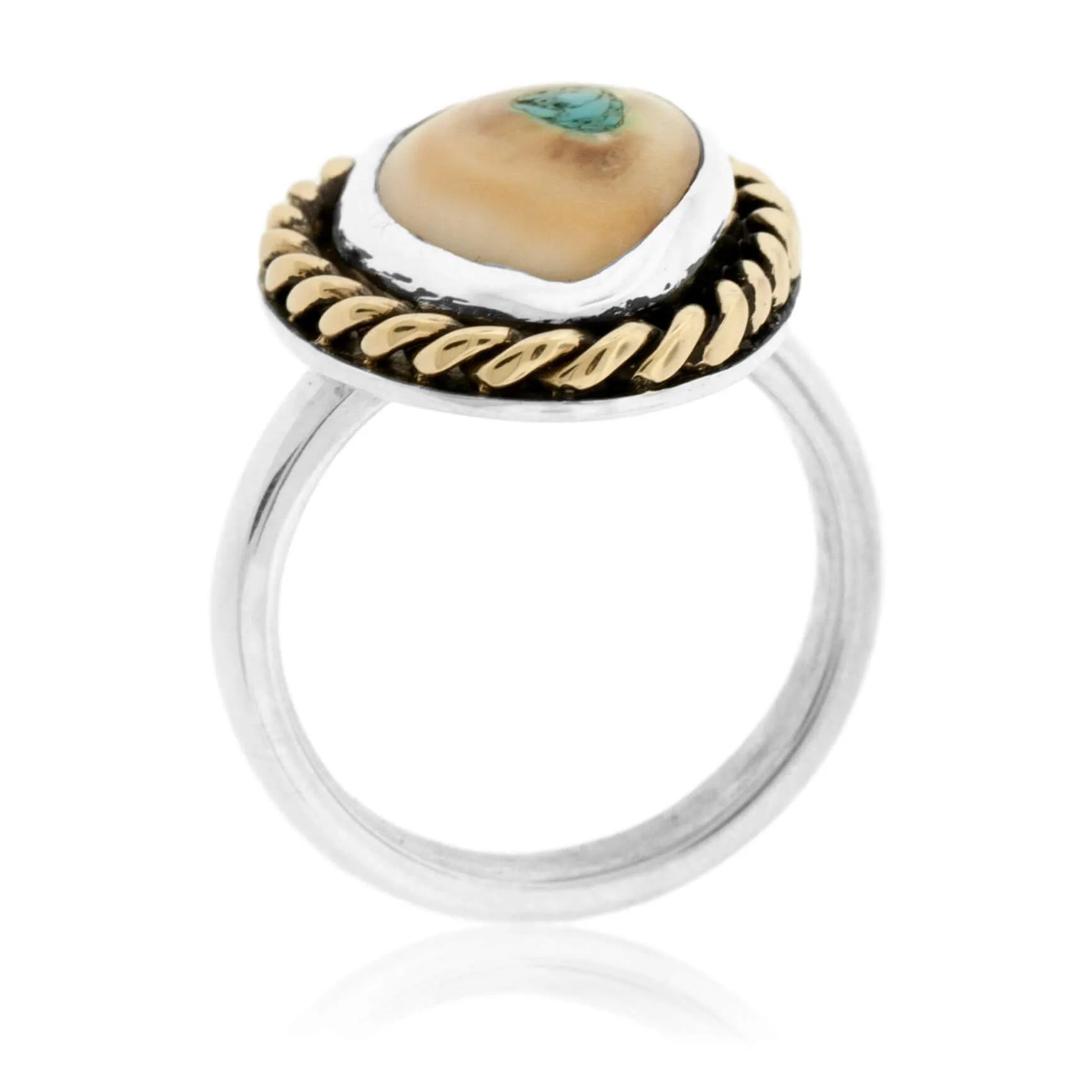Elk Ivory Tooth Trophy Braided Ring with Turquoise Inlay