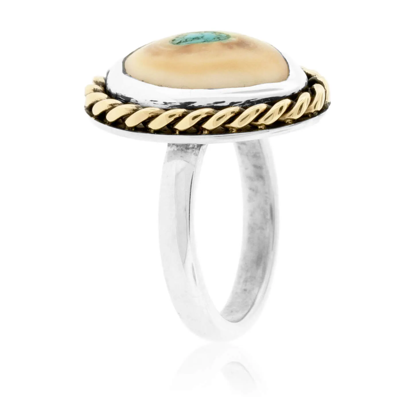 Elk Ivory Tooth Trophy Braided Ring with Turquoise Inlay