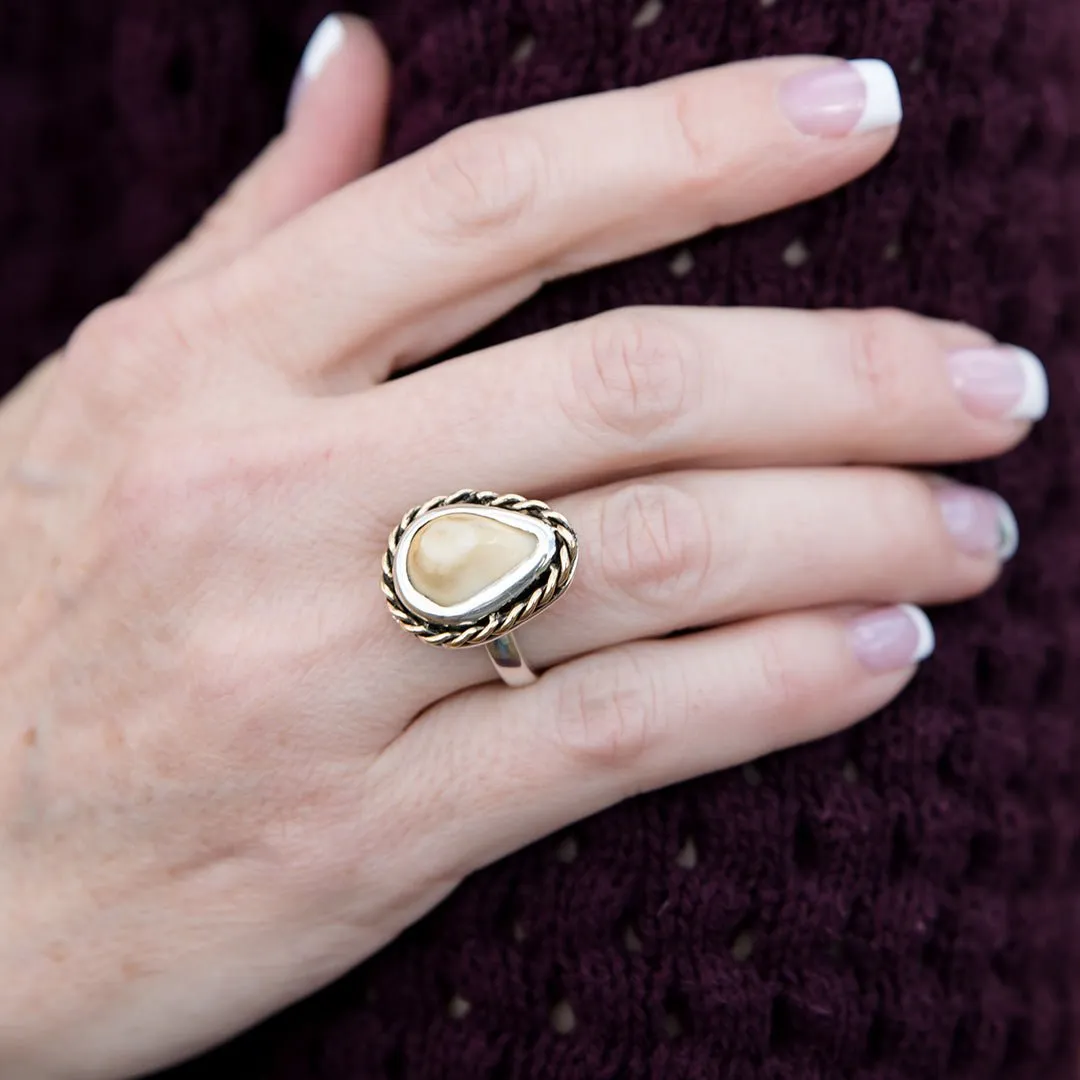 Elk Ivory Tooth Trophy Braided Ring