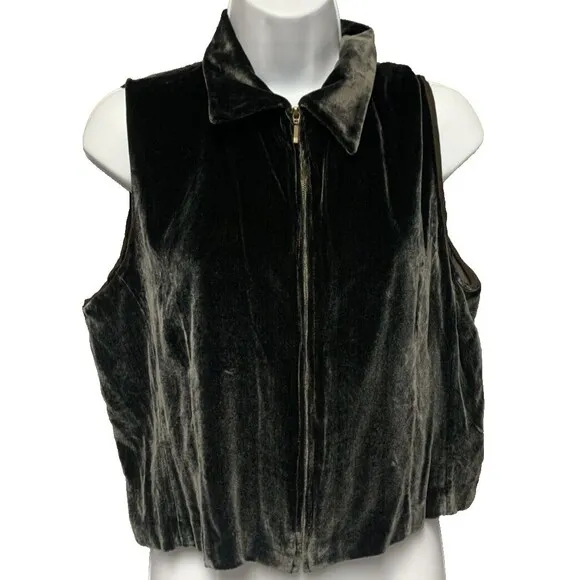 Emanuel Ungaro Women Size 12P Vest Black Velour Silk Blend Zip Up Vest VTG $198