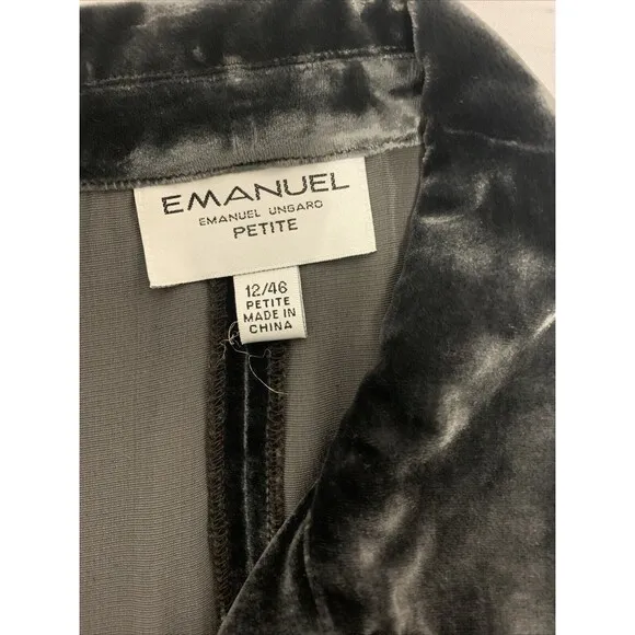 Emanuel Ungaro Women Size 12P Vest Black Velour Silk Blend Zip Up Vest VTG $198