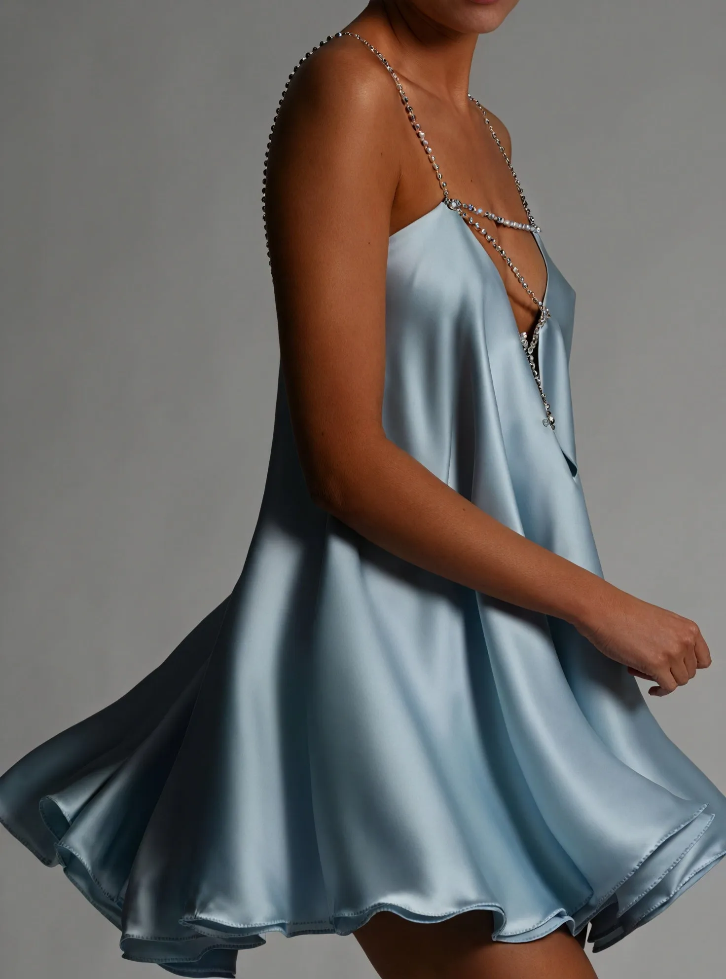 Embellished Chain Strap Mini Dress