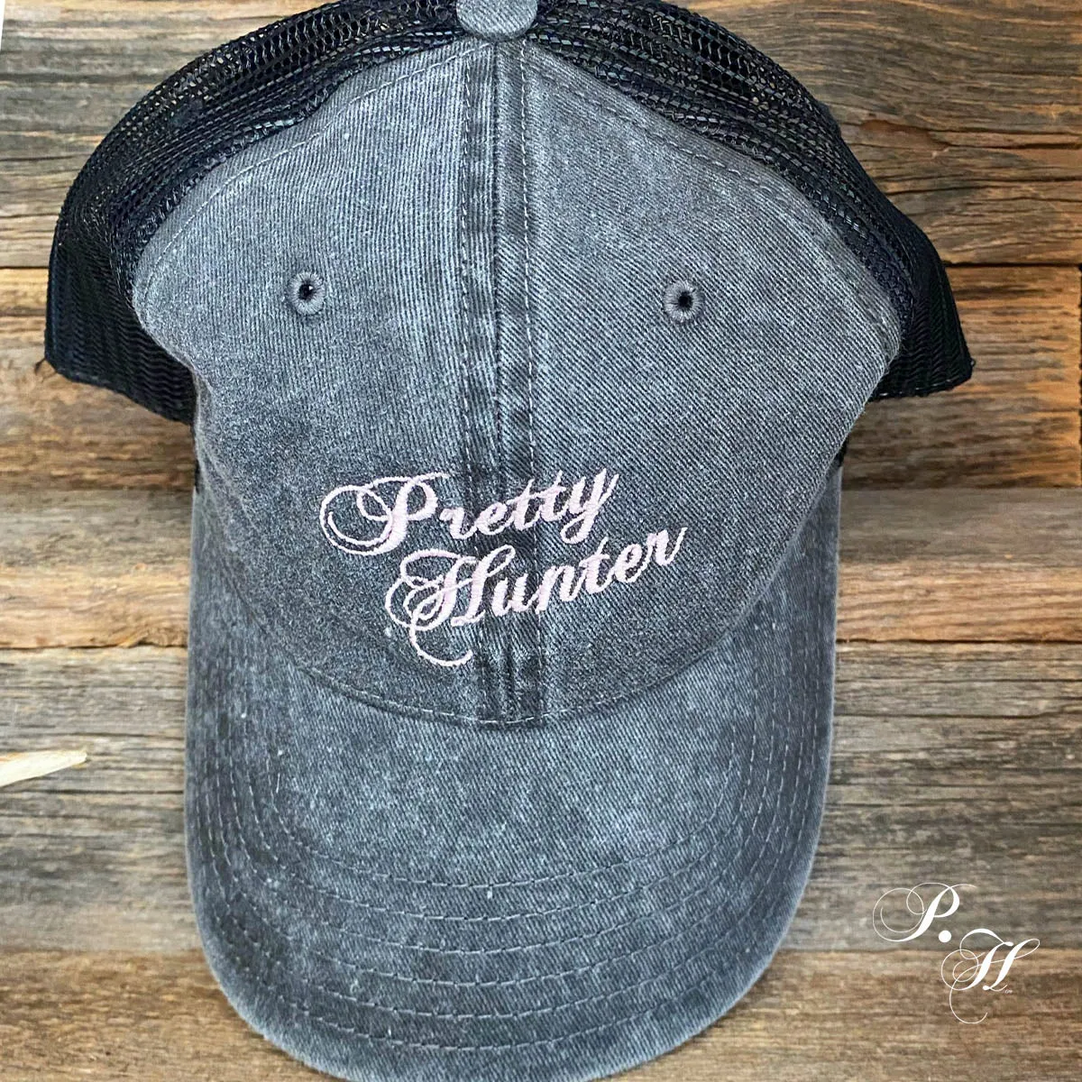 Embroidered & Bullet Embellished Gray & Black Mesh Back Cap - Pretty Hunter