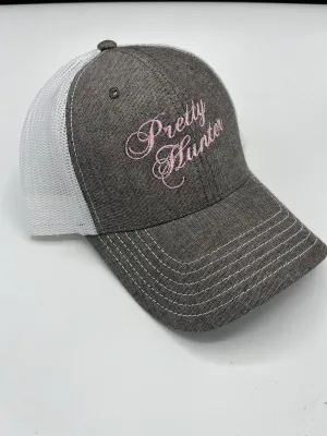 Embroidered & Bullet Embellished Gray & White Mesh Back Cap - Pretty Hunter