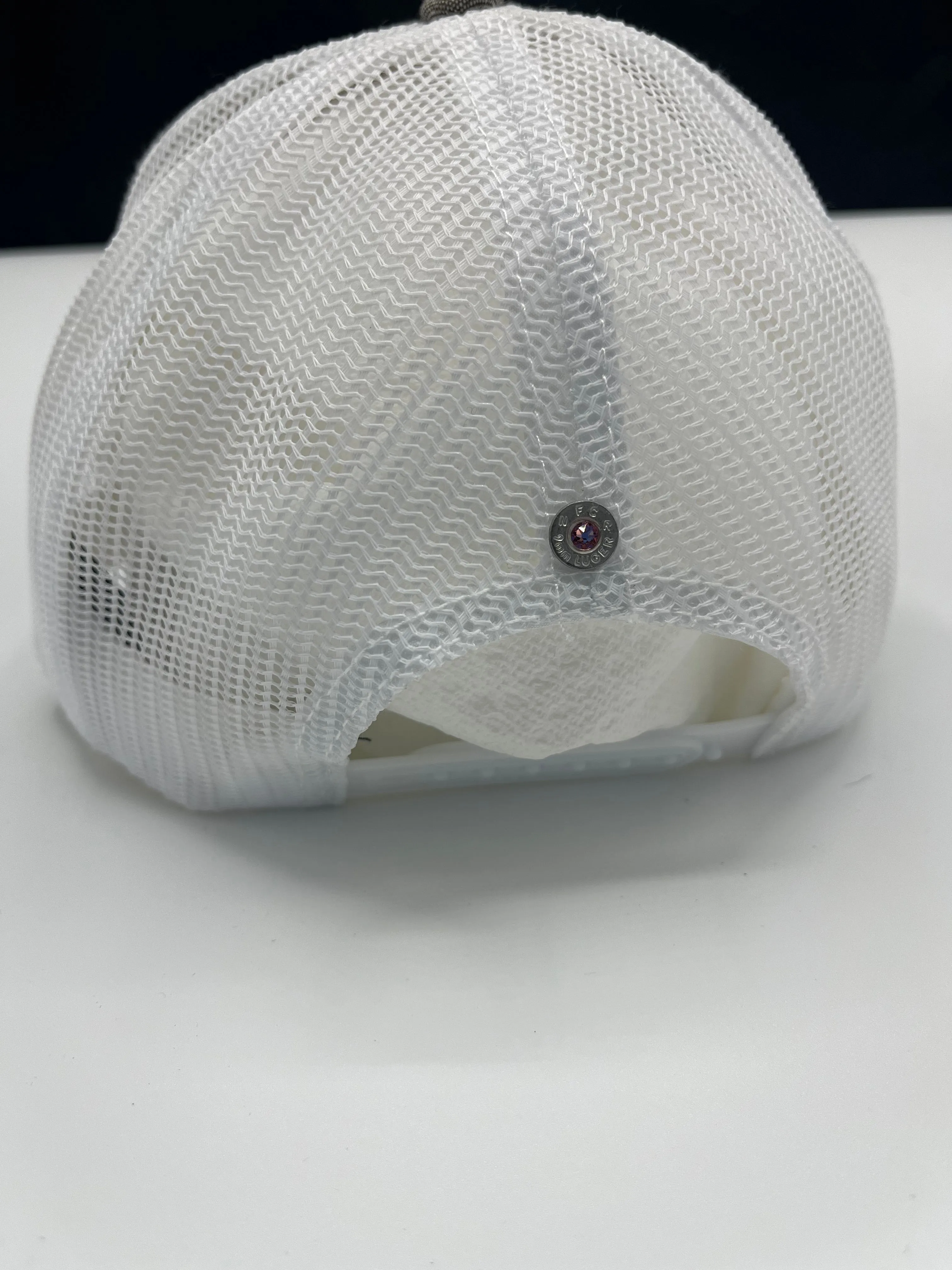 Embroidered & Bullet Embellished Gray & White Mesh Back Cap - Pretty Hunter